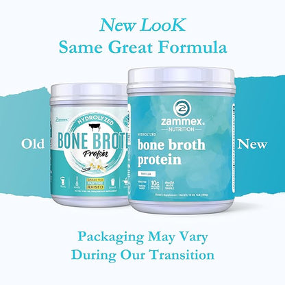 Zammex Bone Broth Protein Powder, Pure Grass Fed Beef, Vanilla Protein Powder,Hydrolyzed Collagen Supplement for Healthy Skin,Nails,Hair,Joints, Non-GMO,Gluten Free, Great in Shakes