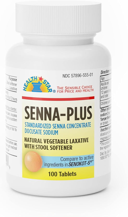 GeriCare Senna Plus Natural Vegetable Laxative with Stool Softener, Docusate Sodium 50mg, Sennosides 8.6mg 100 Count (Pack of 1)