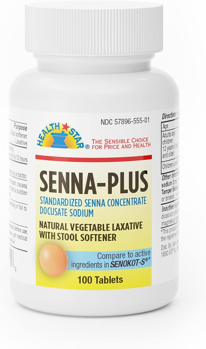 GeriCare Senna Plus Natural Vegetable Laxative with Stool Softener, Docusate Sodium 50mg, Sennosides 8.6mg 100 Count (Pack of 4)