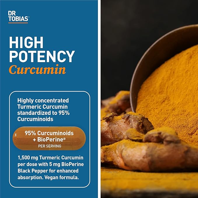 Dr. Tobias Omega 3 Fish Oil, 2000mg, and Turmeric Curcumin, 95% Curcuminoids, Promotes Overall Health with Antioxidant Support