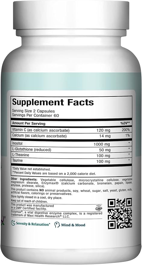 Maxi Health - Relax to the Max Stress Relief Formula (120 Count) Mood Relief Capsules with Vitamin C, Calcium, L-Theanine, L-Taurine & Amino Acids - All Natural Calming & Relaxation Supplements