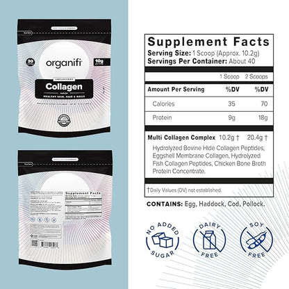 Organifi Collagen Powder - Fuller Hair, Stronger Nails, and Radiant Skin - Replenish and Rebuild Your Body - Gluten-Free, Dairy-Free, and Soy-Free Hydrolyzed Multi Collagen Peptides, 30 Servings