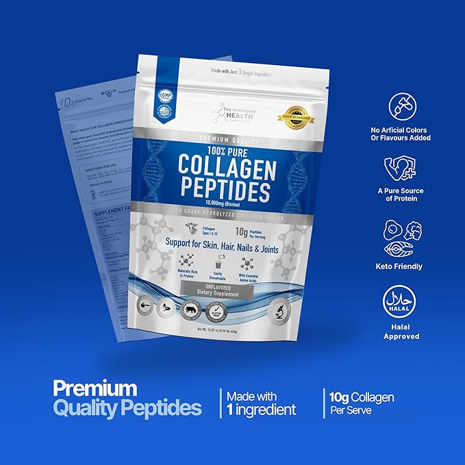 Collagen Peptides Powder, 45 Servings, Hydrolyzed Collagen, Type I & III, Grass Fed, Unflavored, Gluten Free, Keto/Paleo, 10g Servings, 15.9 Oz, Skin Support, Hair, Nail, Joints