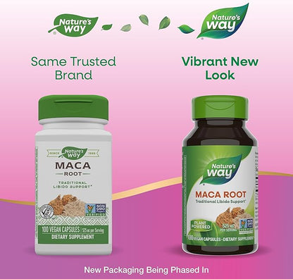 Nature's Way Maca Root, Traditional Libido Support*, 525 mg per Serving, Non-GMO Project Verified, 100 Vegan Capsules (Packaging May Vary)