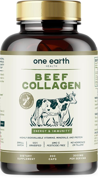 Grass Fed Beef Collagen - New Zealand Sourced Natural Collagen Supplement. (Types I, II, III, V and X) 3,000mg per Serving, 200 Count