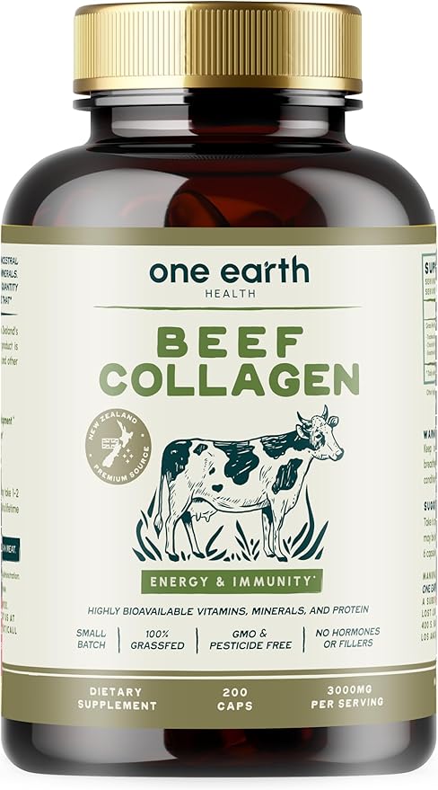 Grass Fed Beef Collagen - New Zealand Sourced Natural Collagen Supplement. (Types I, II, III, V and X) 3,000mg per Serving, 200 Count