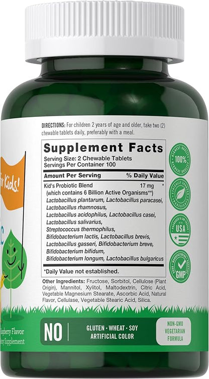 Carlyle Probiotics for Kids Chewable | 200 Count | 6 Billion CFUs | Raspberry Flavor | Non-GMO & Gluten Free Supplement | by Lil' Sprouts