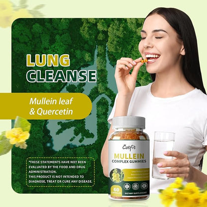(120 pcs) Mullein Gummies for Lungs Detox– Mullein Leaf Extract with Quercetin, Elderberry for Respiratory & Immune Support, Breathing & Lung Cleanse for Smokers, Vegan, Pineapple Flavor, (2 Pack)
