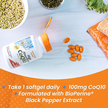 Doctor's Best High Absorption CoQ10 with BioPerine, Gluten Free Naturally Fermented, Heart Health & Energy Production, 100 mg, 60 SoFtgels