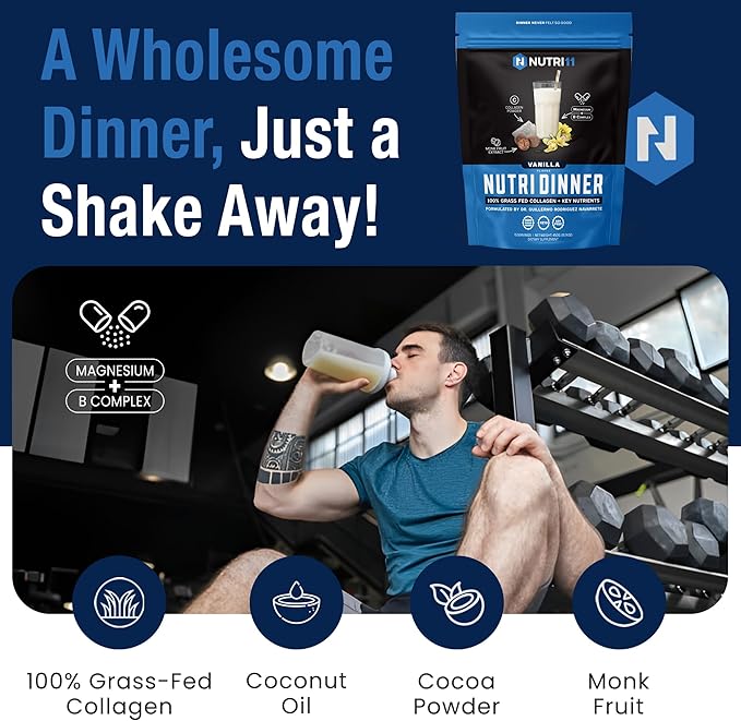 NutriDinner by Nutrillermo | Grass-Fed Collagen Protein Powder | Collagen with Magnesium B-Vitamins | Collagen Supplement for Sleep and Recovery (14,9, Vanilla)