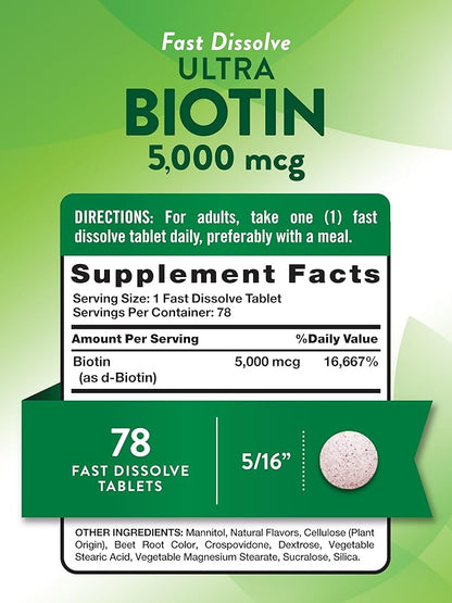 Nature's Truth Biotin 5000mcg | 78 Fast Dissolve Tablets | Natural Berry Flavor | Vegan, Non-GMO, Gluten Free