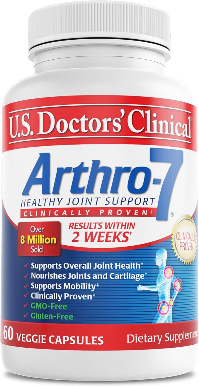 U.S. Doctors’ Clinical Arthro-7 - Clinically Proven Joint Support Complex with Turmeric, MSM, Collagen, Bromelain for Flexibility, Mobility, and Strong Cartilage - 60 Capsules - 15/30-Day Supply