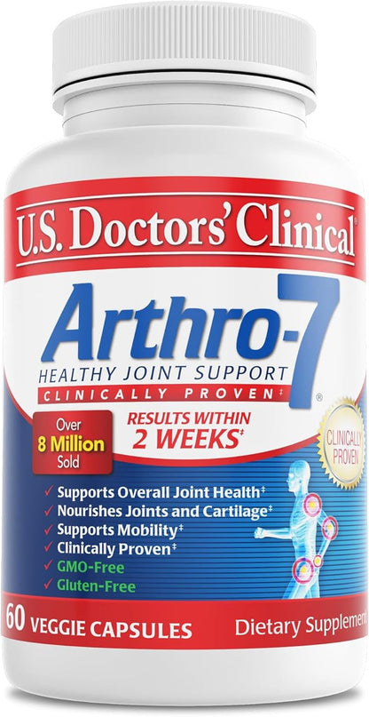U.S. Doctors’ Clinical Arthro-7 - Clinically Proven Joint Support Complex with Turmeric, MSM, Collagen, Bromelain for Flexibility, Mobility, and Strong Cartilage - 60 Capsules - 15/30-Day Supply