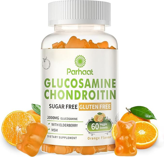 Glucosamine Chondroitin Gummies with MSM & Elderberry Extra Strength - Joint Support, Antioxidant Immune Support Supplement for Adults, Men & Women.Orange