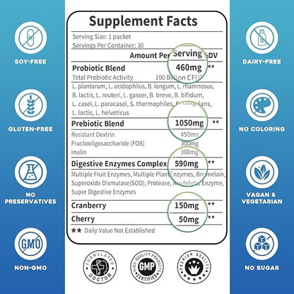 Probiotics for Women & Men - 100 Billion Plus Digestive Enzymes & Prebiotics, Highest Potency 3-in-1 Complete Probiotics for Digestive Health, Immune Support