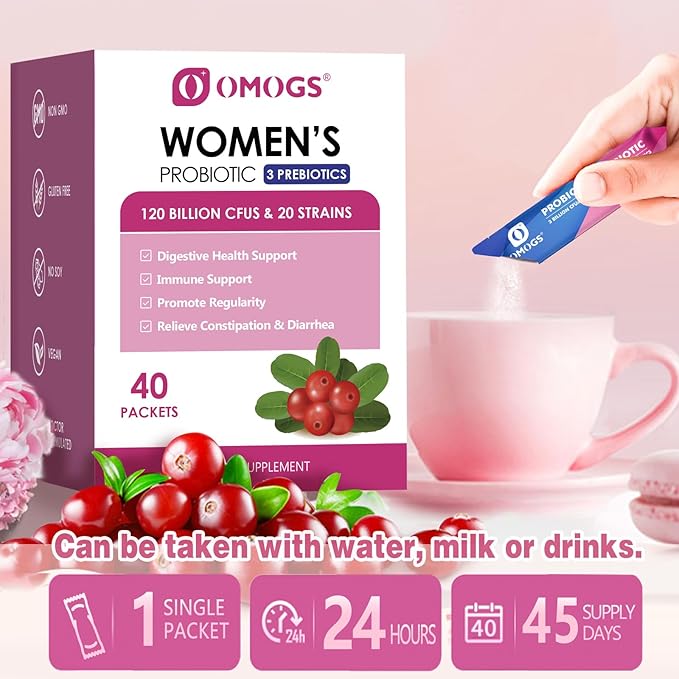Women's Probiotic,120-Billion-CFUs, 18 Strains, with 3 Prebiotics and Cranberry Extract, Help for Immune Booster, Digestive Health, Gut Health and Vaginal Health