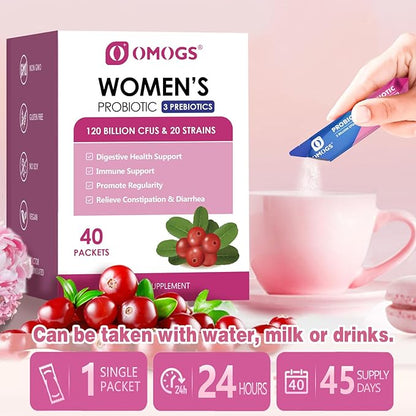 Women's Probiotic,120-Billion-CFUs, 18 Strains, with 3 Prebiotics and Cranberry Extract, Help for Immune Booster, Digestive Health, Gut Health and Vaginal Health