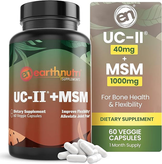 UC-II & MSM Supplement for Bone Health and Joint Flexibility - Supports Joint Repair Mobility & Comfort - 40mg UC-II Providing 10mg Total Collagen & 1000mg MSM - 60 Capsules (2 Caps Daily)