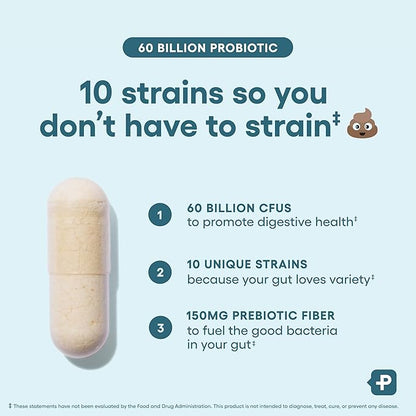 Physician's CHOICE Probiotics 60 Billion CFU - 10 Strains + Organic Prebiotics - Immune, Digestive & Gut Health - Supports Occasional Constipation, Diarrhea, Gas & Bloating - for Women & Men - 84ct