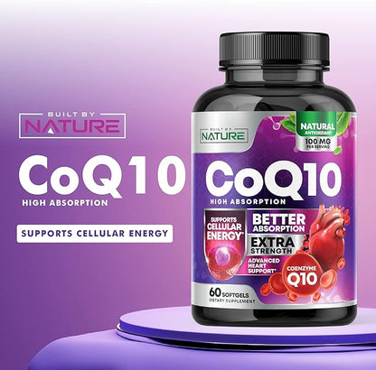 CoQ10 100mg Softgels, High Absorption Coenzyme Q10, Heart Health & Energy Production Support, Rapid Release Antioxidant Supplement - Gluten Free, Naturally Fermented, 60 Count – 2 Month Supply