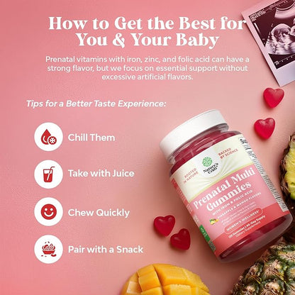 Natures Craft Vegan Prenatal Gummies for Women - Gummy Prenatal Vitamins for Women with Iron Folic Acid and Superfruit Blend - Chewable Vitamins Gummy Formula (Pineapple Mango) 40 Day Supply