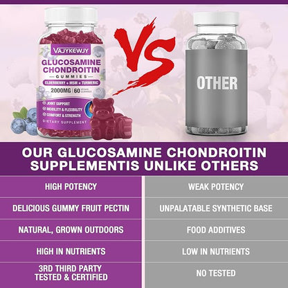 2 Packs 2000mg Glucosamine Chondroitin Gummies, Extra Strength Glucosamine with Chondroitin MSM & Turmeric, Joint Support Supplement, Antioxidant Immune Support - 120 Gummies