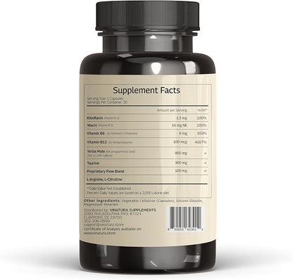 Yerba Mate 1400mg - Magic Natural Caffeine & Energy Supplements *USA Made & Tested* High Potency Enhanced with Taurine and Vitamin B Complex - 60 Capsules