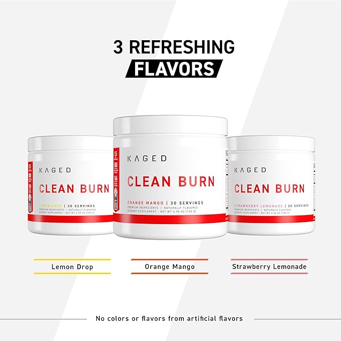 Kaged Thermogenic Powder Clean Burn Orange Mango Men & Women Weight Management Supplement Organic Caffeine Apple Cider Vinegar 30 Servings