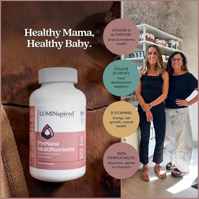 LUMINSPIRED HEALTH Prenatal Vitamins for Women, Prenatal Multivitamins and Mineral Support for Pregnancy, Fetal Development & Maternal Health, Pregnancy Must Haves, Non-GMO, Gluten Free - 150 Counts