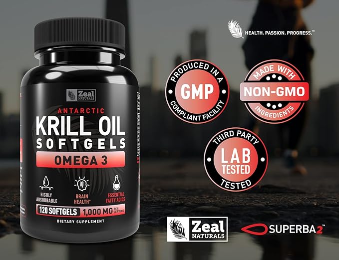 Antarctic Krill Oil 1000mg (120 Softgels) Omega 3 Krill Oil Supplement with EPA, DHA & Astaxanthin - Omega 3 Fish Oil for Joint, Brain, and, Heart Support for Men and Women