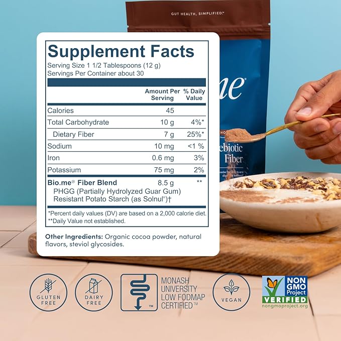 Daily Prebiotic Fiber Chocolate - Fiber Supplement Powder for Digestive Health & Gut Health - Fiber Powder Prebiotics, Non-GMO, Gluten & Sugar Free Soluble Fibre Supplements-30 Servings