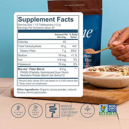 Daily Prebiotic Fiber Chocolate - Fiber Supplement Powder for Digestive Health & Gut Health - Fiber Powder Prebiotics, Non-GMO, Gluten & Sugar Free Soluble Fibre Supplements-30 Servings