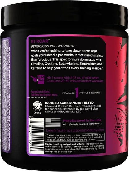 Rule 1 R1 Roar - Pre-Workout Powder with Creatine, Beta-Alanine, Citrulline, Electrolytes & Caffeine (30 Servings, Wild Grape)