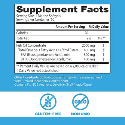 Doctor's Best Purified & Clear Omega 3 Fish Oil with Goldenomega, Supports Heart, Eye, Brain, & Joint Health, Non-GMO, Gluten Free 120 Marine Softgels
