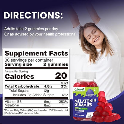 Melatonin Gummies Sleep Support for Men and Women Health Sleep with 6mg Melatonin&Vitamin B6 Blueberry Flavor 60 Count