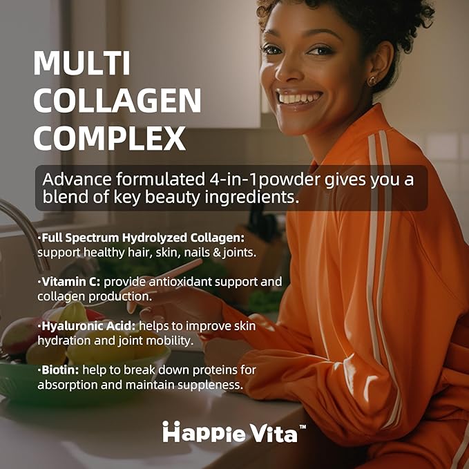 Multi Collagen Peptides Powder, Type I, II, III, V, X Hydrolyzed Collagen Protein Powder with Biotin, Hyaluronic Acid, Vitamin C for Healthy Hair, Skin, Nails, Joint, Unflavored 1.1 lbs