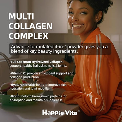 Multi Collagen Peptides Powder, Type I, II, III, V, X Hydrolyzed Collagen Protein Powder with Biotin, Hyaluronic Acid, Vitamin C for Healthy Hair, Skin, Nails, Joint, Unflavored 1.1 lbs