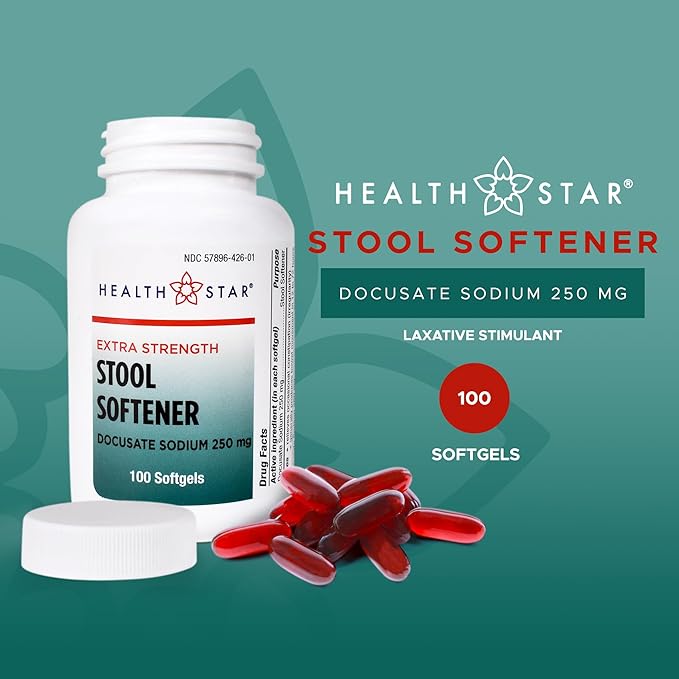 Extra-Strength Stool Softener Docusate Sodium 250mg Softgels Stimulant Laxative for Constipation & Irregularity| Gentle Constipation Relief Stool Softeners for Women & Men (100 Count) Pack of 2