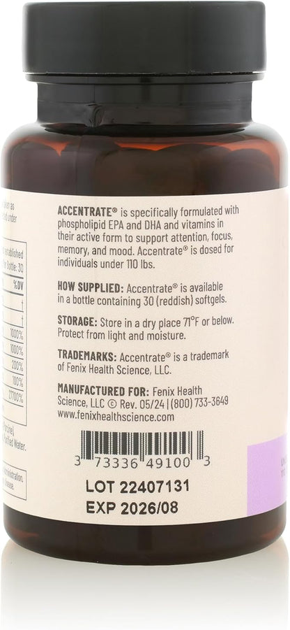 Accentrate - Focus Supplement - Methylated Vitamin B Complex w/Omega 3 Fatty Acid Supplement - Omega-3 EPA and DHA, L-Methylfolate, Vitamin B12, P-5-P, VIT D - 1 Month (30 Softgels)