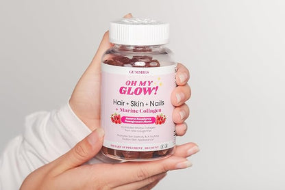 Hair, Skin & Nails + Marine Collagen – Gluten-Free, Non-GMO Gummies, Raspberry Pomegranate