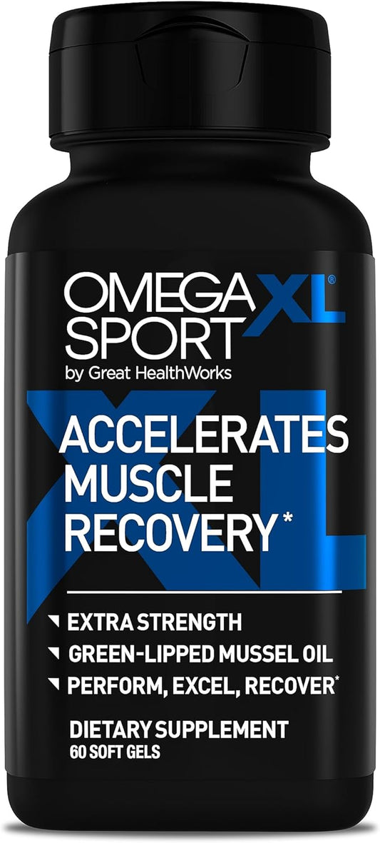 OmegaXL Sport Extra Strength Muscle Recovery Supplement and Respiratory Support Supplement - Improves DOMS and ROM, Clinically Supported Green-Lipped Mussel Oil (60 Softgels)