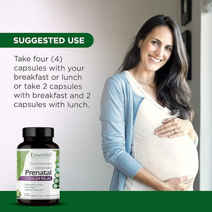 EMERALD LABS Prenatal Clinical Multi - Prenatal Multivitamin with Methylfolate, Albion Chelated Gentle Iron, Whole-Food Ingredients & More - Soy & Gluten-Free - 120 Vegetable Capsules (30-Day Supply)