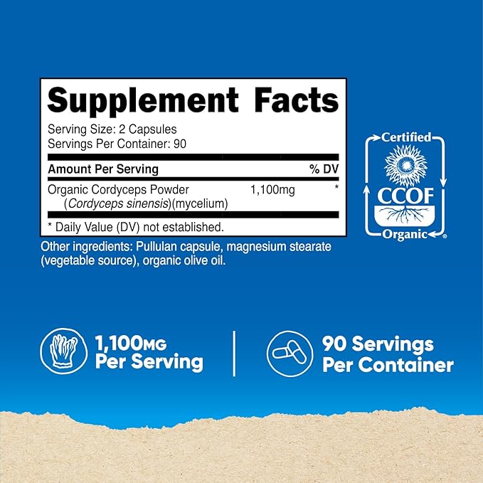Nutricost Cordyceps Mushroom Capsules 1100mg, 90 Serv - CCOF Certified Made with Organic, Gluten Free, 550mg Per Capsule (180 Capsules)