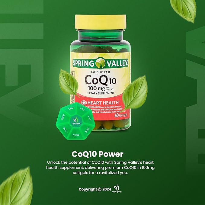Rapid-Release CoQ10 100 mg, 60 Softgels with Bundle Exclusive Vitamins & Minerals - A to Z - Better Ligth&Spring Guide + Weekly Pill Organizer (3 Items)