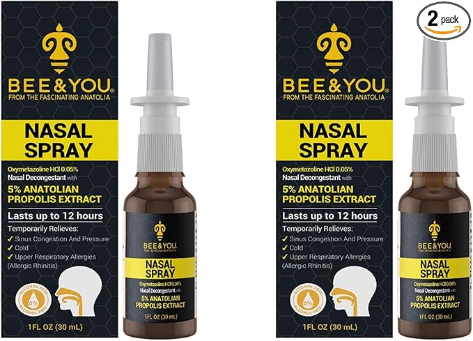 Bee and You Natural Propolis Nasal Spray 1 Fl oz | Congestion Relief Alcohol Free Medical Grade Propolis Nose Drops, Sinus Relief, Allergy, Nasal Moisturizing Spray Nasal Spray, 1 fl oz (Pack of 2)
