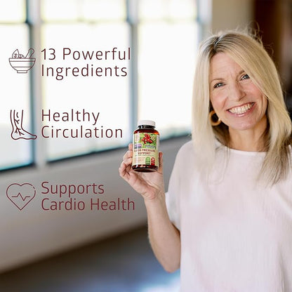 N1N Premium Blood Pressure Support with Hawthorn and Hibiscus [13 Potent Ingredients], Natural Supplement to Support Blood Flow Health, 90 Caps