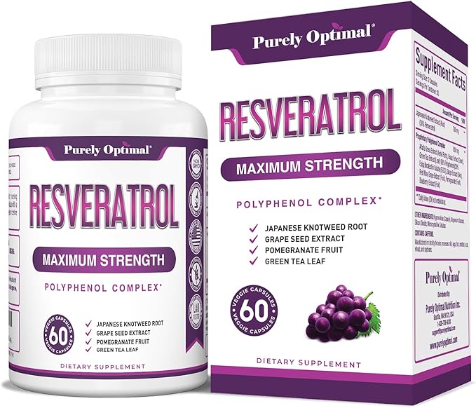 Purely Optimal Resveratrol 1500mg - High Potency Trans-Resveratrol Supplement with Polyphenols, 60 Vegan Capsules - Supports Graceful Aging, Vitality, Immune Function & Total Body Wellness