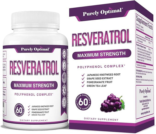 Purely Optimal Resveratrol 1500mg - High Potency Trans-Resveratrol Supplement with Polyphenols, 60 Vegan Capsules - Supports Graceful Aging, Vitality, Immune Function & Total Body Wellness