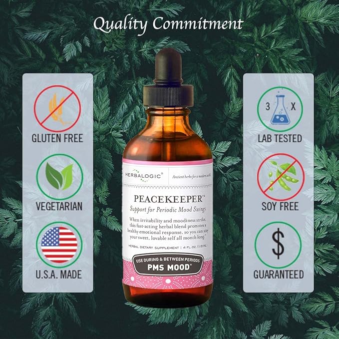 Peacekeeper Liquid Herb Drops - Reduces PMS Related Mood Swings - Based on The Traditional Chinese Formula Xiao Yao San with Added Herbs for Mood Support - Contains Turmeric - 4 Fl. Oz.