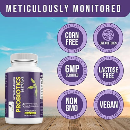 NutriZing Vegan Probiotics for Digestive Health - 30 Billion CFU & 16 strains - Bifidobacterium & Lactobacillus Probiotics for Men & Women - Delayed Release Probiotic Gut Health Supplement